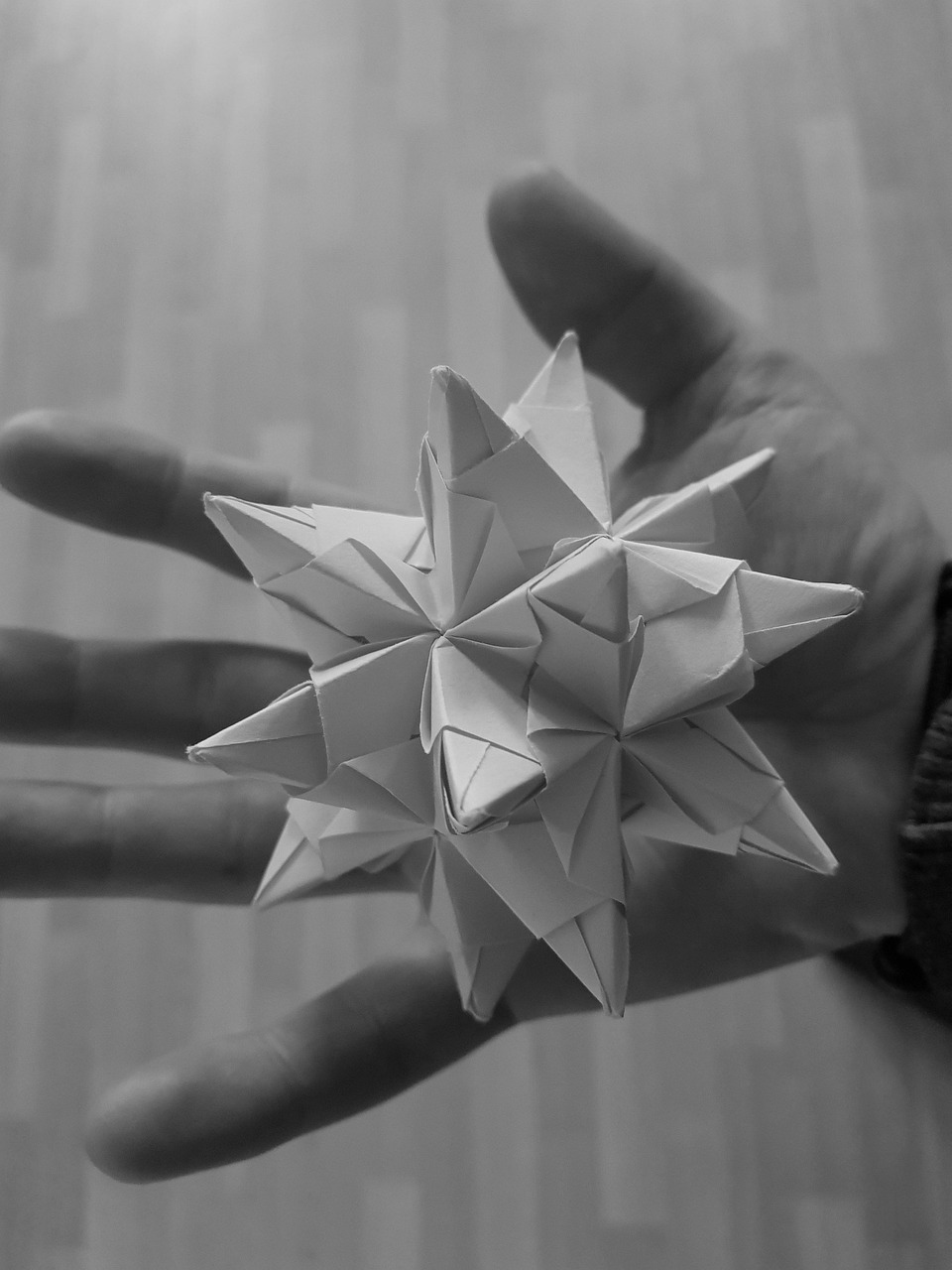 hold, star, christmas, hand, grey, abstract, origami, paper, gray paper, gray stars